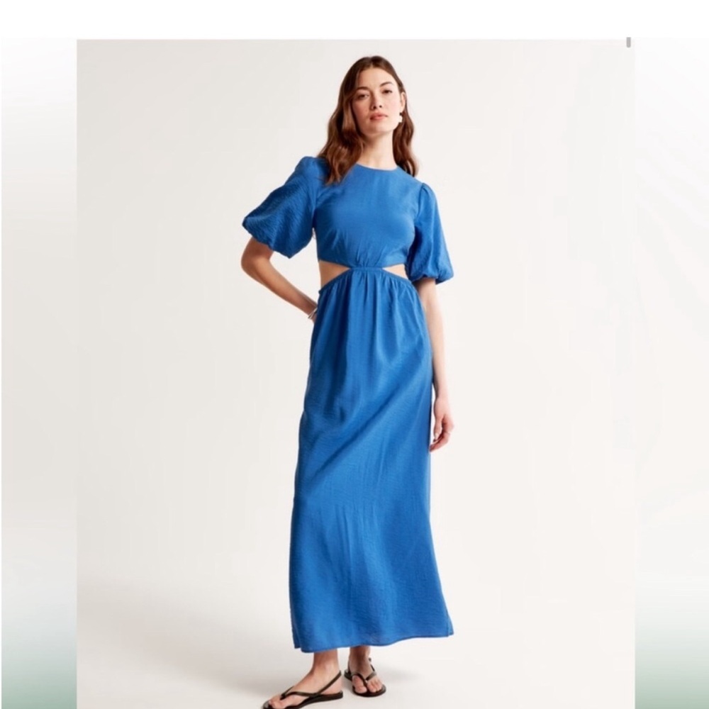 Blue Puff Sleeve Cutout Mini Dress
